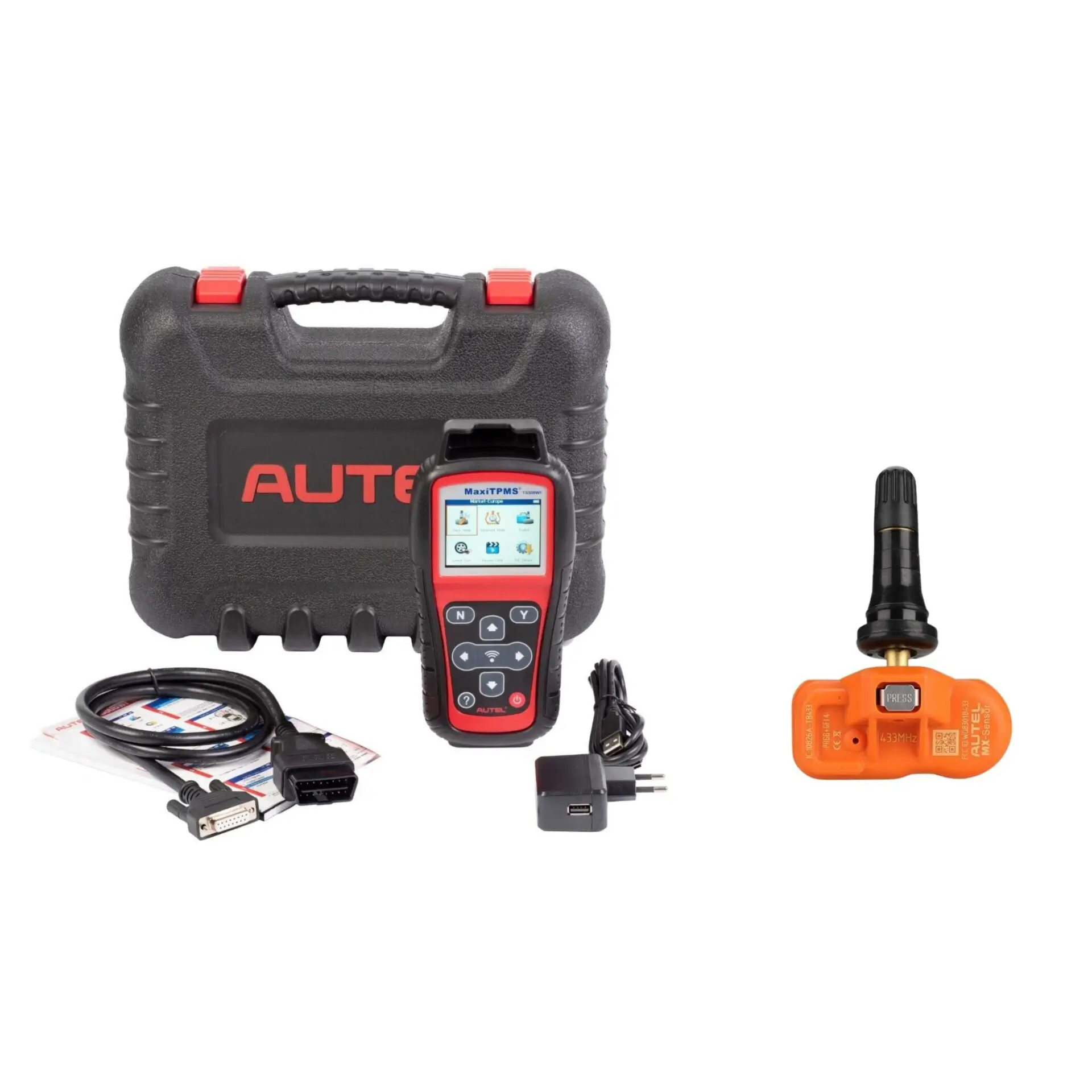 Kit TPMS 433 MHz Autel – MX-Sensor Valvă Cauciuc Neagră (80 bucăți) + Tester TS508WF